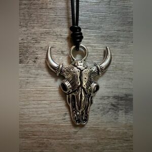 Silver Bull Skull Pendant Necklace